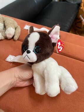 Ty Plush Brown and White Puppy with Blue Eyes